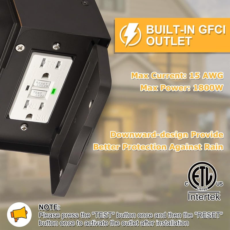 FANDBO Porch Light with GFCI Outlet Built in, Dusk to Dawn Outdoor Lighting with Outlet, Waterproof Anti-Rust Alunmium Exterior Wall Mount Fixture, Outside Light for House Garage Front Door, Bulb Included - Image 3